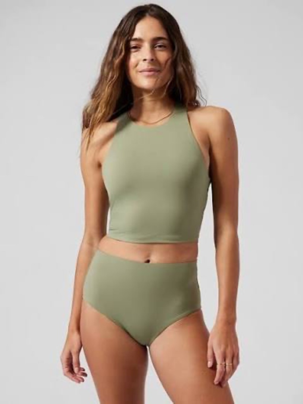 Athleta Palm Conscious Crop Bikini Top A-C Cup in Eucalyptus Green | Size Small